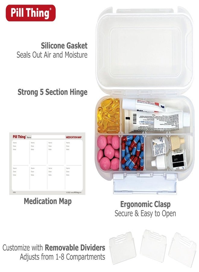 pill thing Large Pill Organizer, 8 Compartment Big Pillbox for Travel, Airtight Design, Easy Travel Medication Management, Adjustable Dividers, Gasket Waterproof Med Box with Medication Map (Clear - 1 Pack) - Image 3